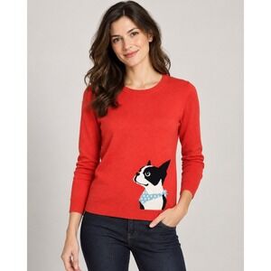 Talbots Boston Terrier Dog Sweater XS Red Cotton Rayon Back Button Graphic Top